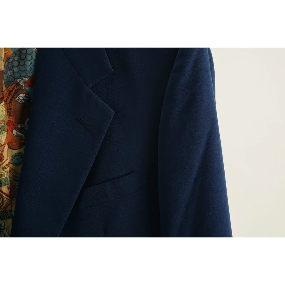 Vintage 70s 80s Palm Beach Blazer of Champions Stretch Blue‎ Baseball Brass 44R